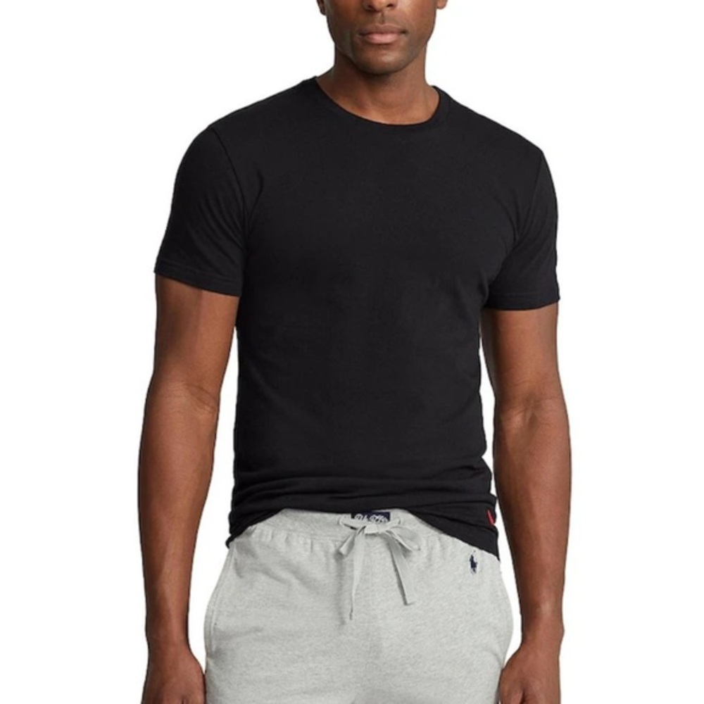 Polo by Ralph Lauren Black Tee Crew Neck Slim Fit 1” Polo embroidery Size XL